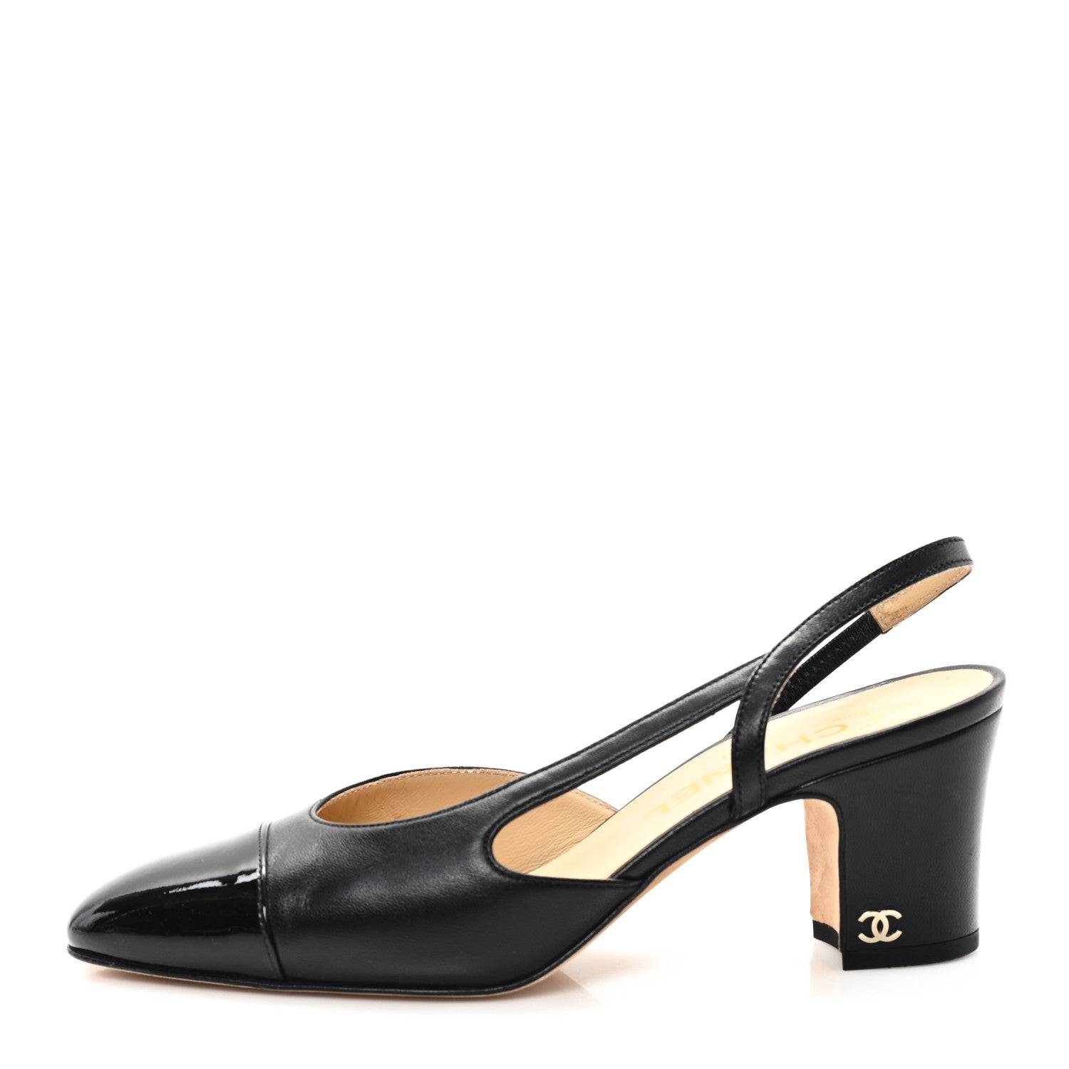 Chanel Lambskin Patent Cap Toe CC Slingback Pumps 36 Black 1 of 9
