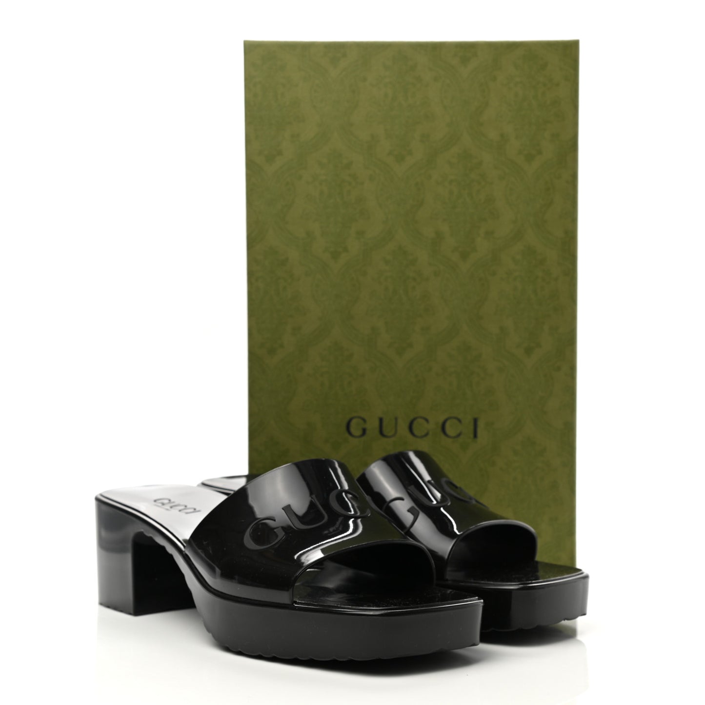 Rubber Gucci Logo Womens Platform 20/60mm Slide Sandals 39 Black