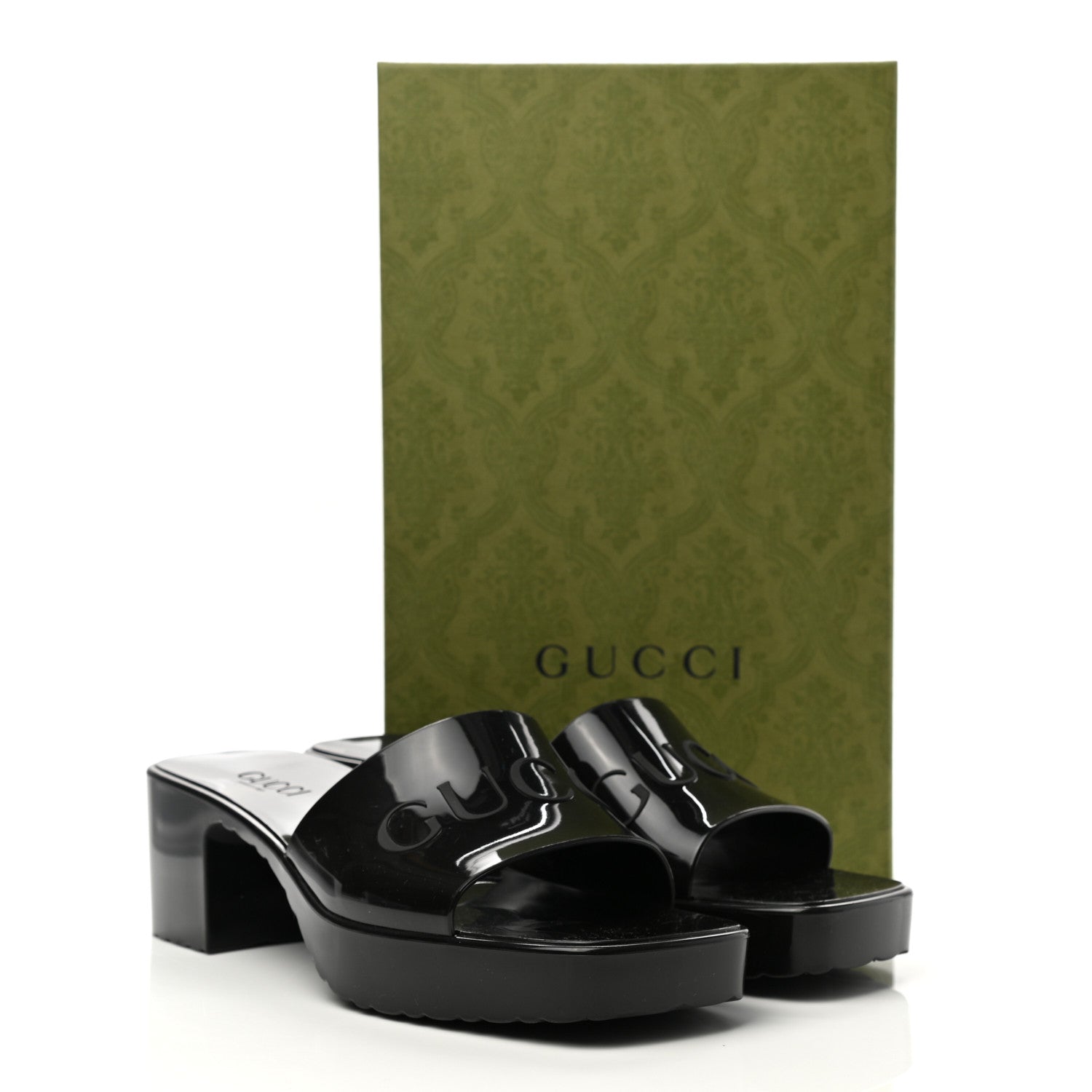 Gucci Rubber Gucci Logo Womens Platform 20/60mm Slide Sandals 39 Black 9 of 9