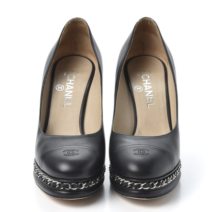 Chanel Lambskin CC Cap Toe Platform Chain Pumps 38.5 Black 3 of 9