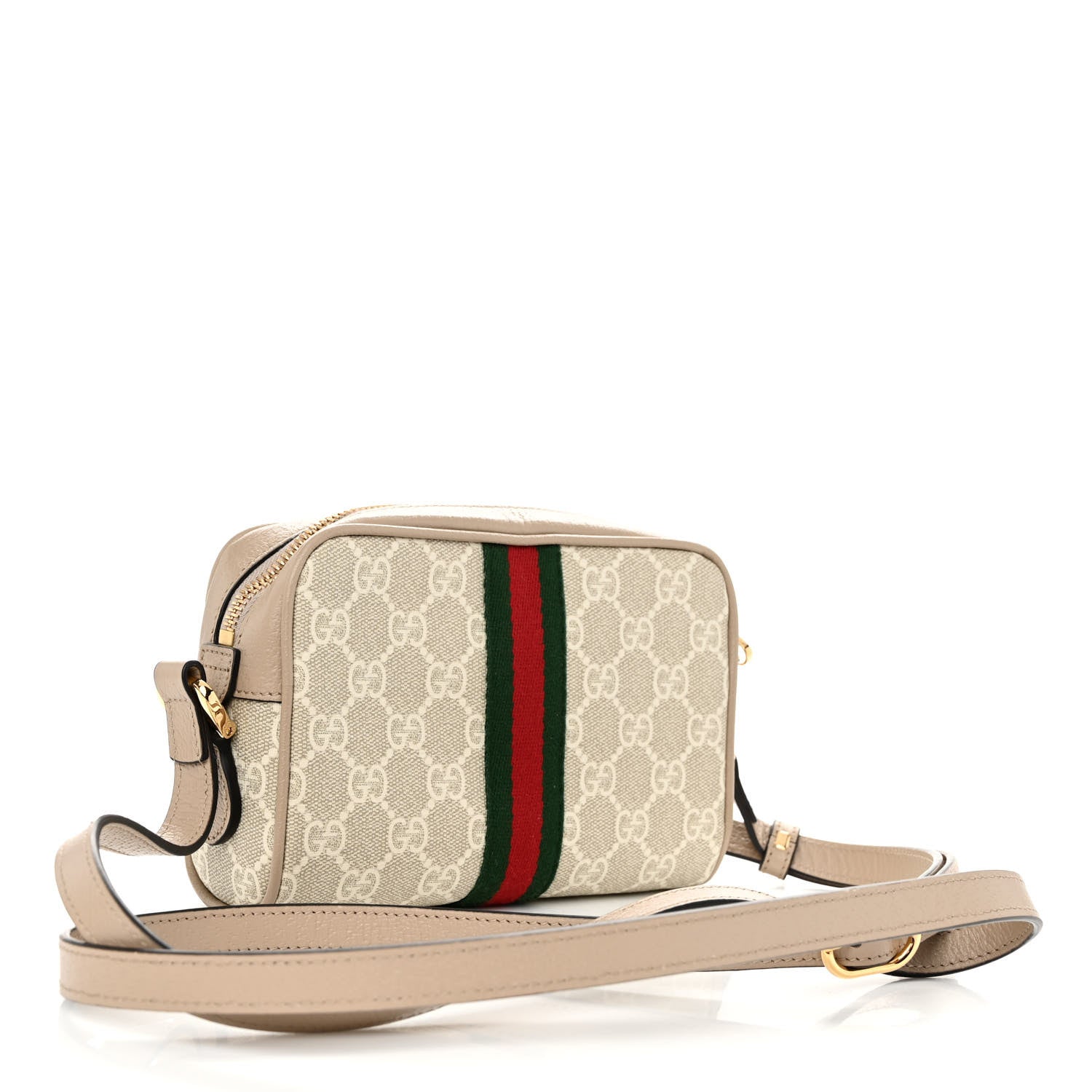 Gucci GG Supreme Monogram Textured Calfskin Web Mini Ophidia Shoulder Bag Beige Mystic White Oatmeal 3 of 9