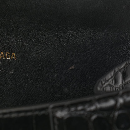 Balenciaga Shiny Calfskin Crocodile Embossed Hourglass Top Handle Bag XS Black 17 of 17