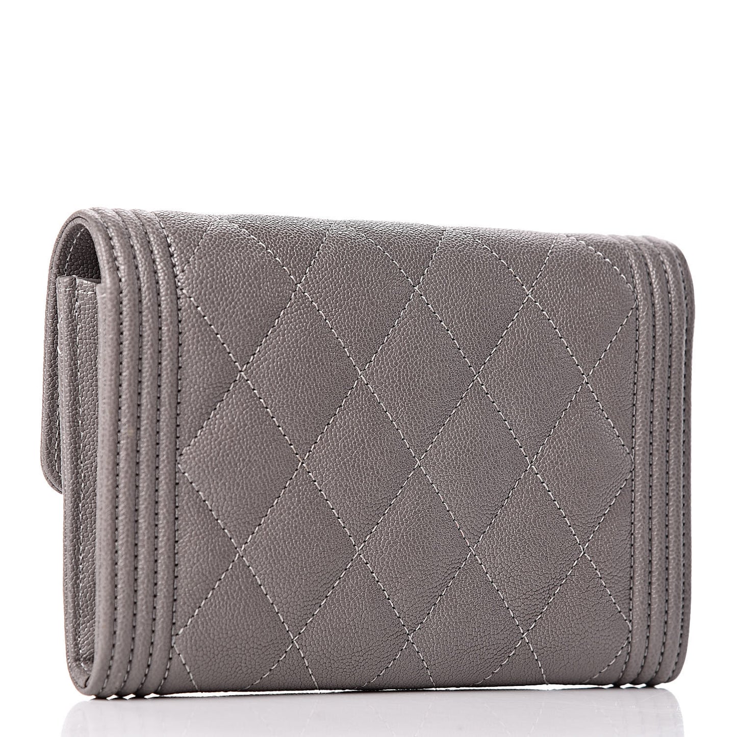 Caviar Quilted Medium Boy Flap Wallet Grey