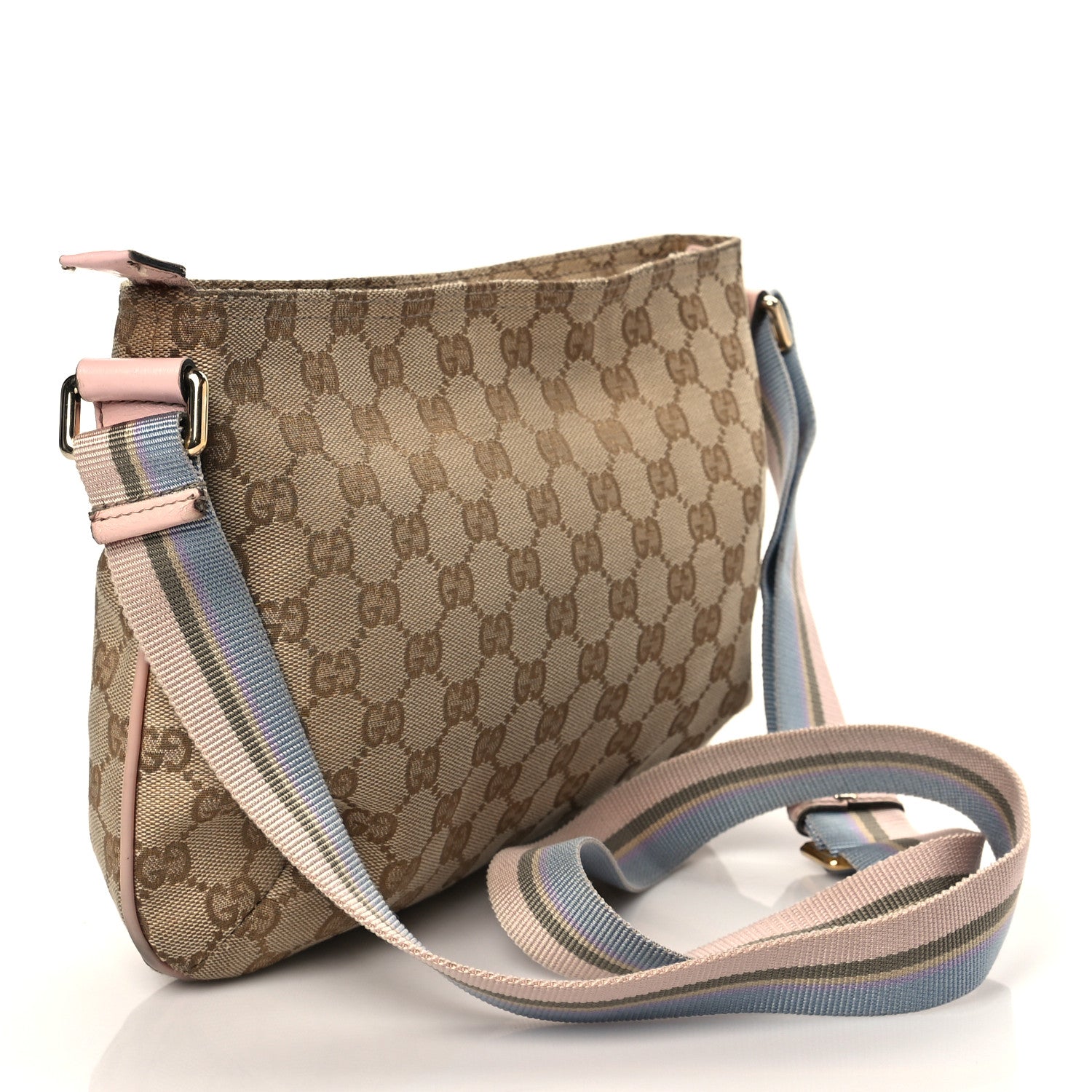 Gucci Monogram Web Small Flat Messenger Crossbody Pink Blue 3 of 11