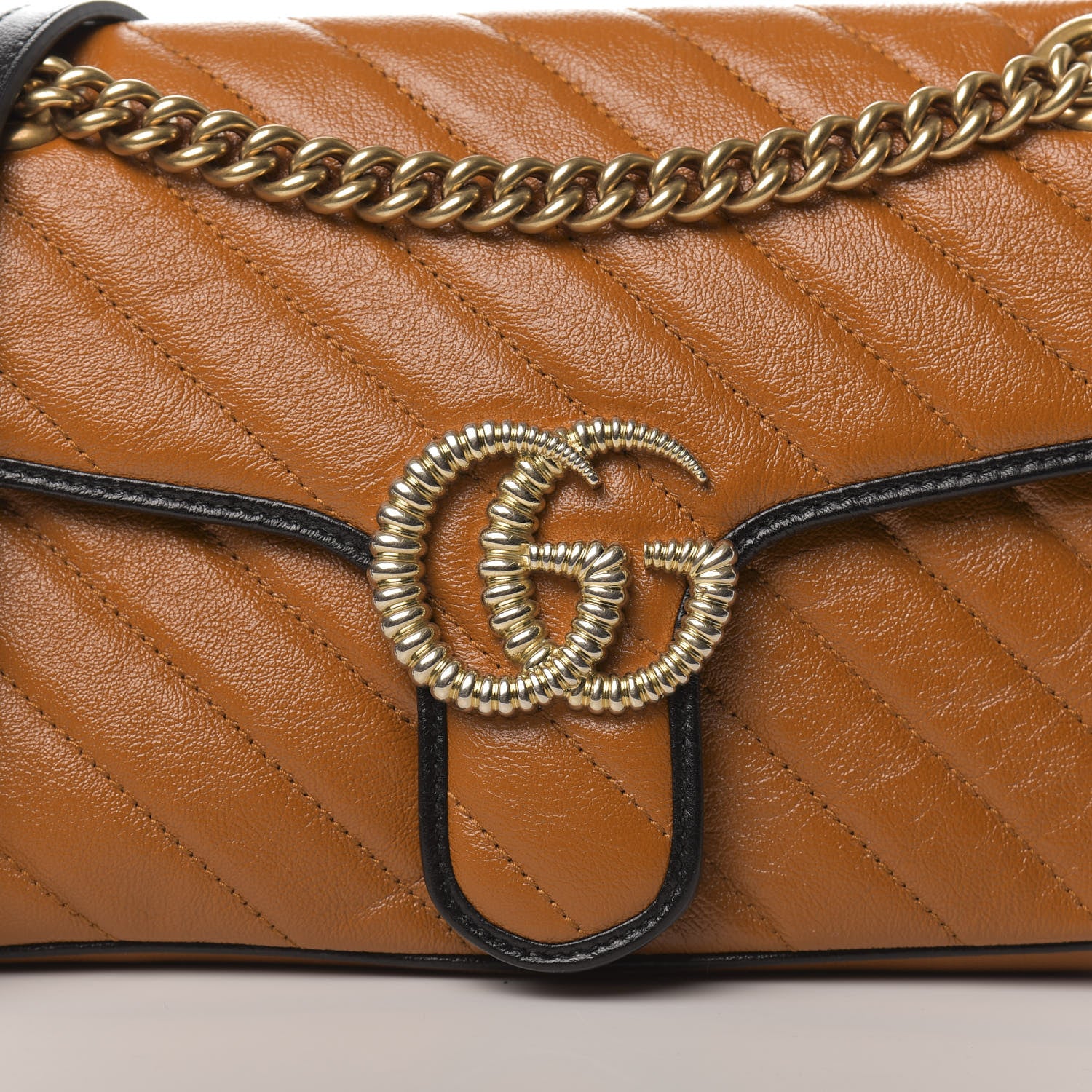 Gucci Vintage Effect Calfskin Matelasse Diagonal Small Torchon GG Marmont Shoulder Bag Cognac Black 10 of 10