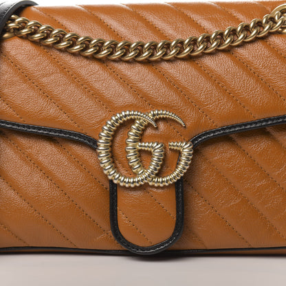 Gucci Vintage Effect Calfskin Matelasse Diagonal Small Torchon GG Marmont Shoulder Bag Cognac Black 10 of 10