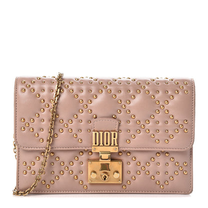 Christian Dior Lambskin Cannage Studded Dioraddict Wallet on Chain Clutch Nude 2 of 11