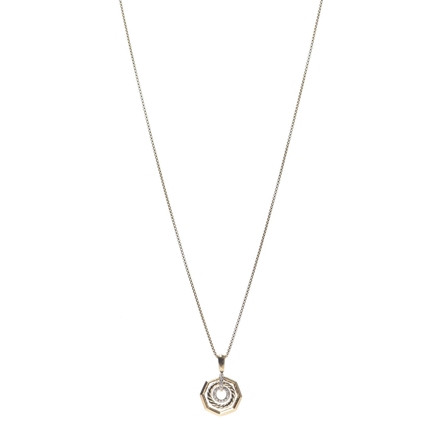 David Yurman 18K Yellow Gold Diamond 16mm Stax Pendant Necklace 1 of 7
