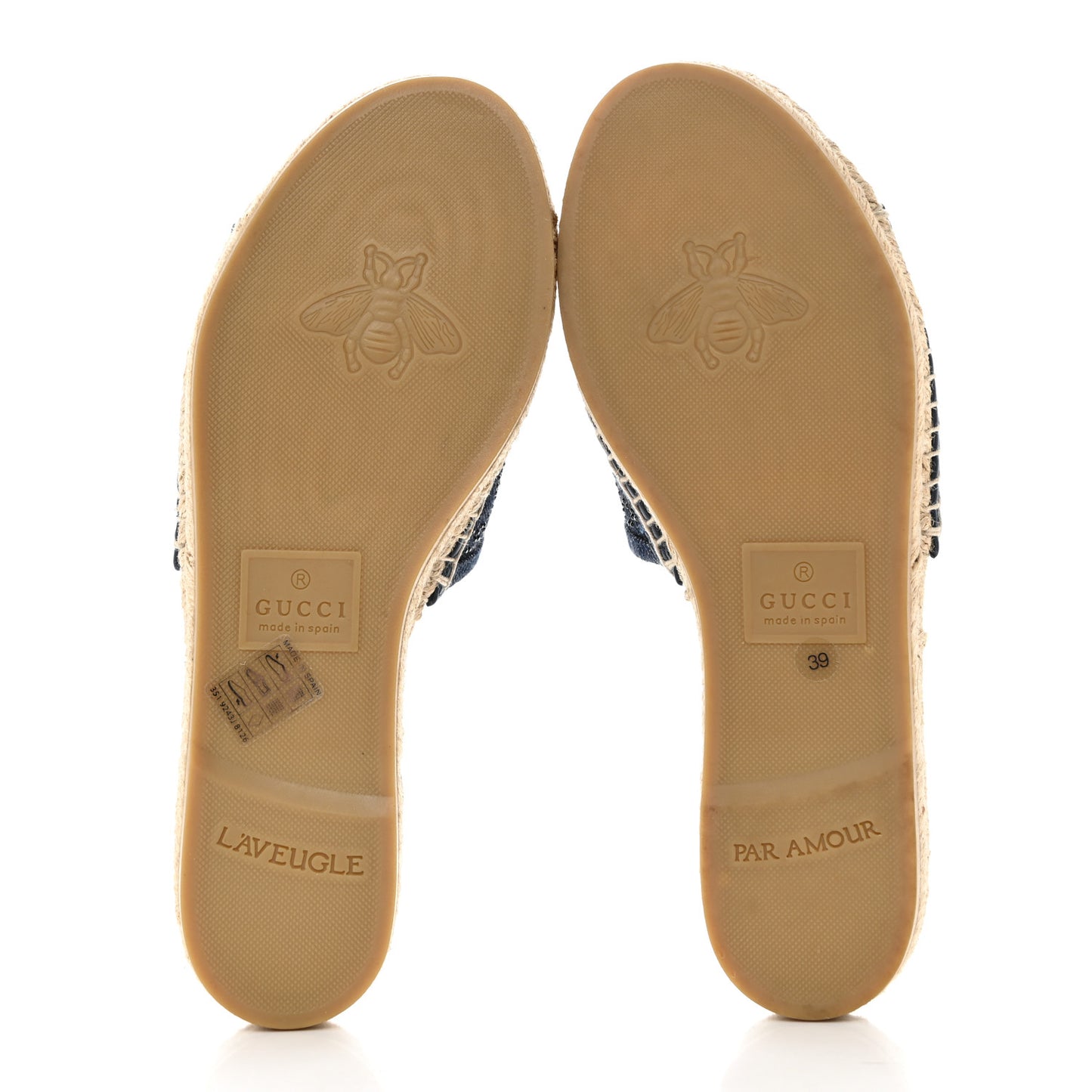 Denim Crystals GG Monogram Espadrille 20mm Slide Sandals 39 Denim