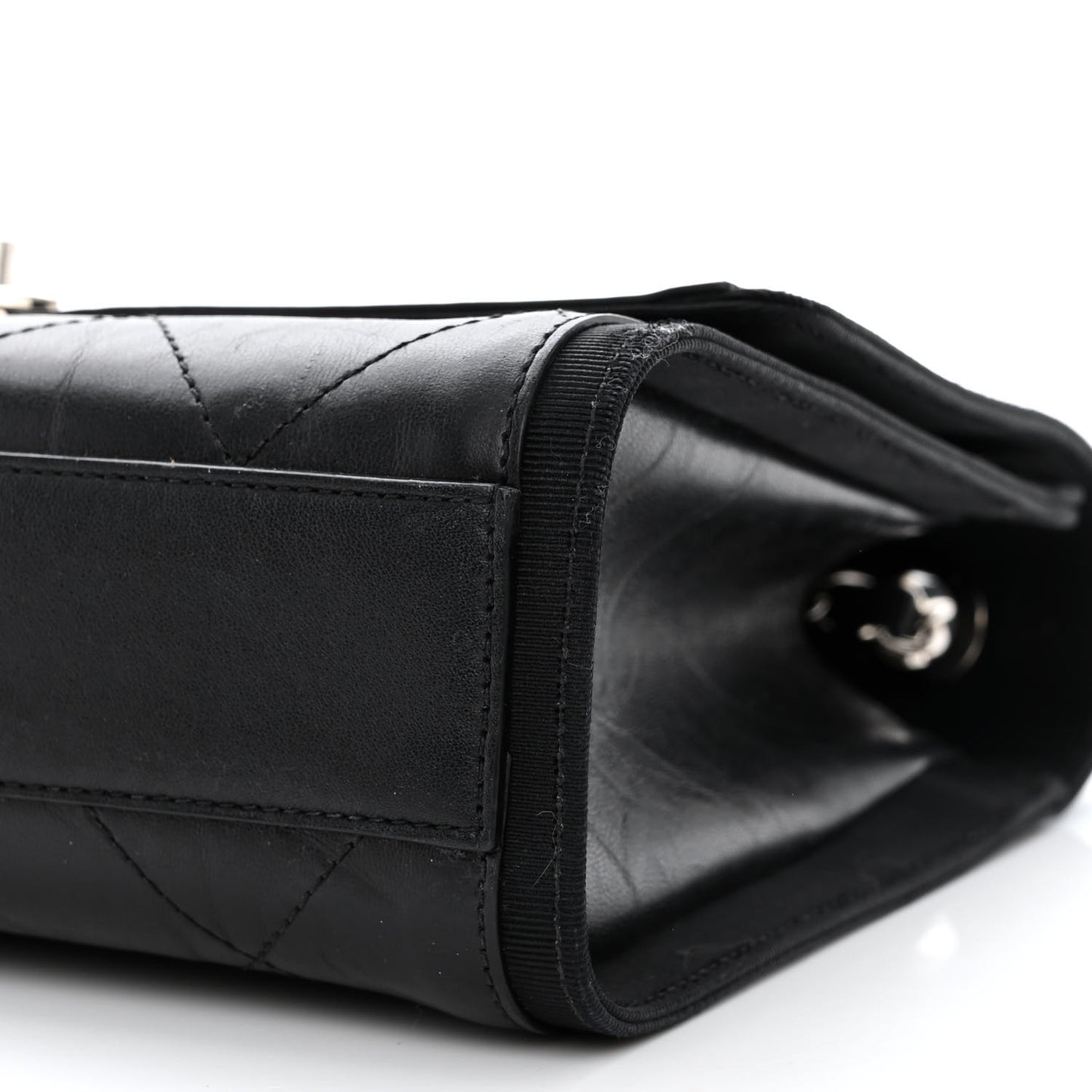 Crumpled Calfskin Flap Bag Black