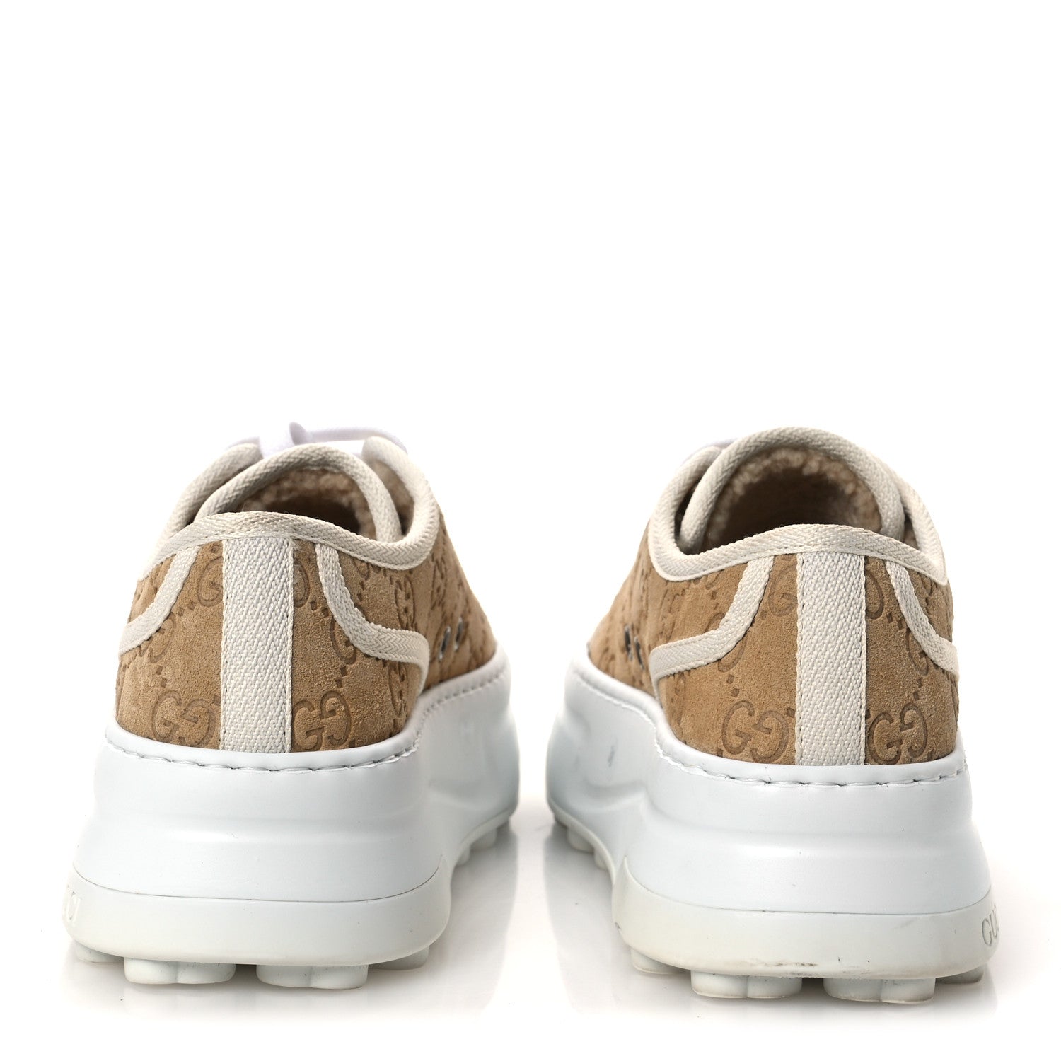 Gucci Suede Shearling Web GG Monogram Embossed Womens 1977 Tennis High Top Sneakers 36 Butterscotch Mystic White 6 of 11