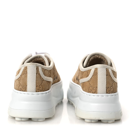 Gucci Suede Shearling Web GG Monogram Embossed Womens 1977 Tennis High Top Sneakers 36 Butterscotch Mystic White 6 of 11