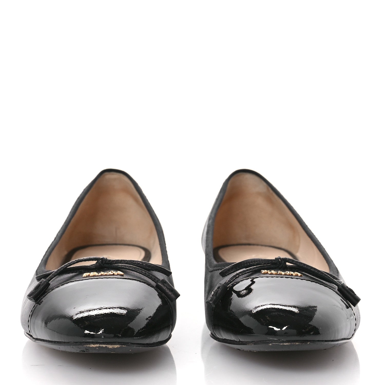 Prada Nappa Vernice Cap Toe Logo Bow Ballerina Flats 38.5 Black 3 of 8