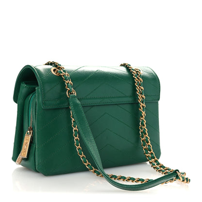 Chanel Lambskin Chevron Stitched Envelope Flap Bag Green 3 of 12