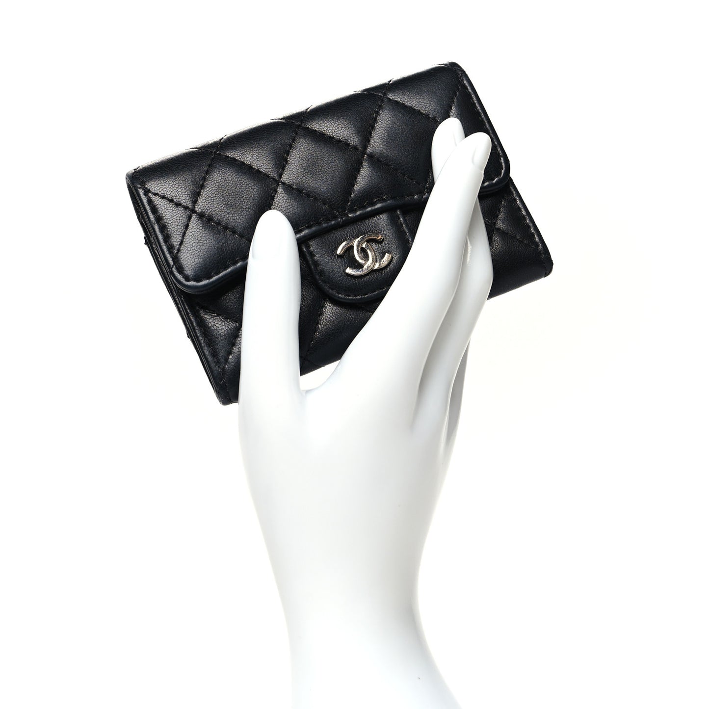 Lambskin Quilted Flap Card Holder Wallet Black