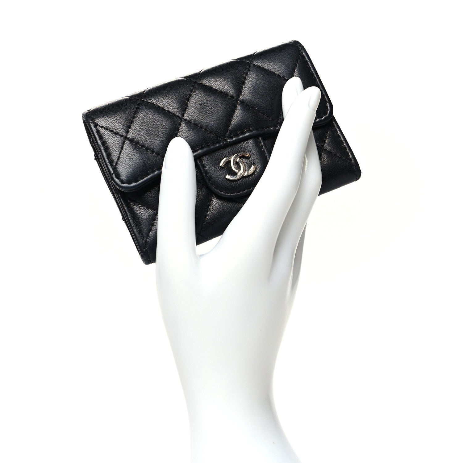 Chanel Lambskin Quilted Flap Card Holder Wallet Black 2 of 12