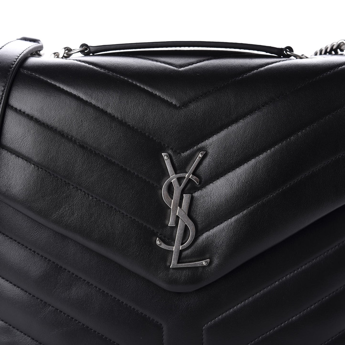 Calfskin Y Quilted Monogram Medium Loulou Chain Satchel Black