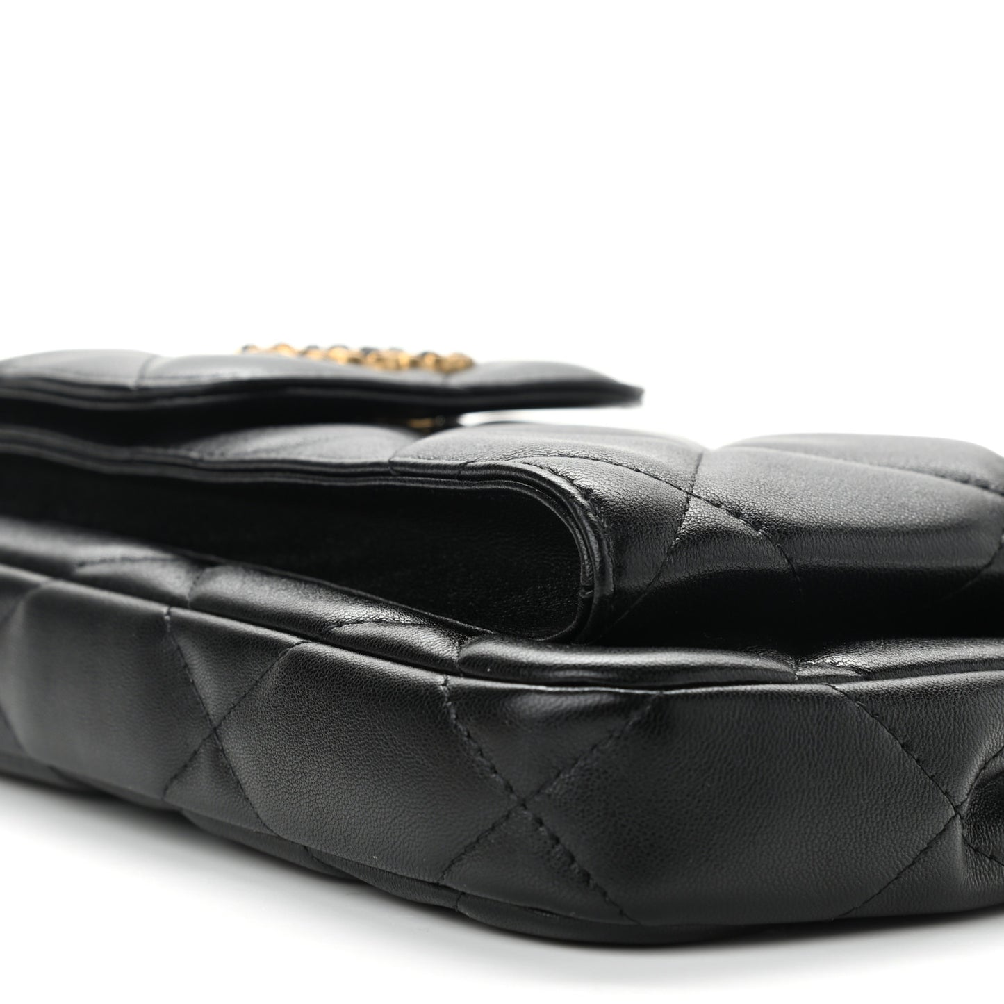 Lambskin Quilted Chanel 19 Pouch With Handle Black