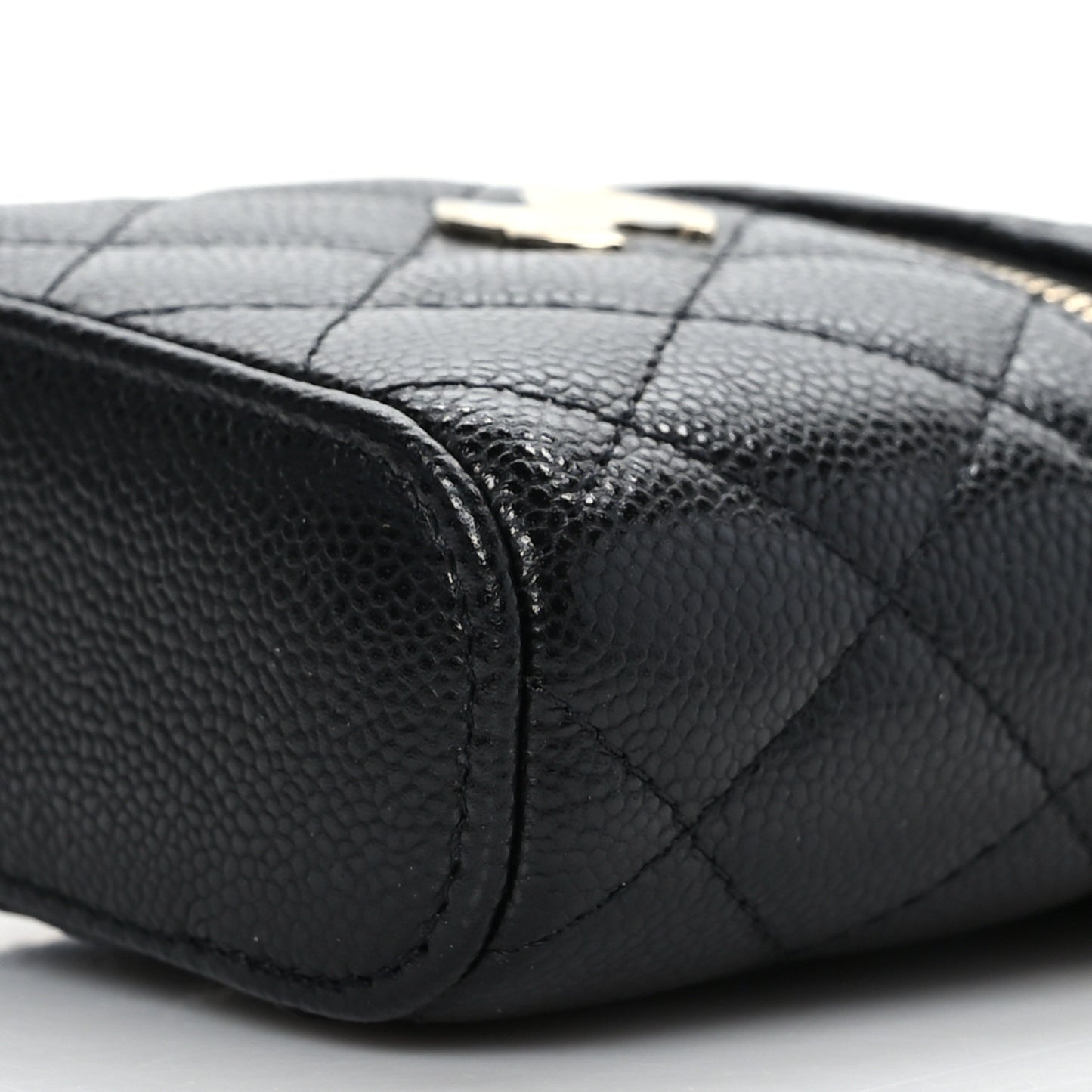 Caviar Quilted Small Handle With Care Vanity Case With Chain Black