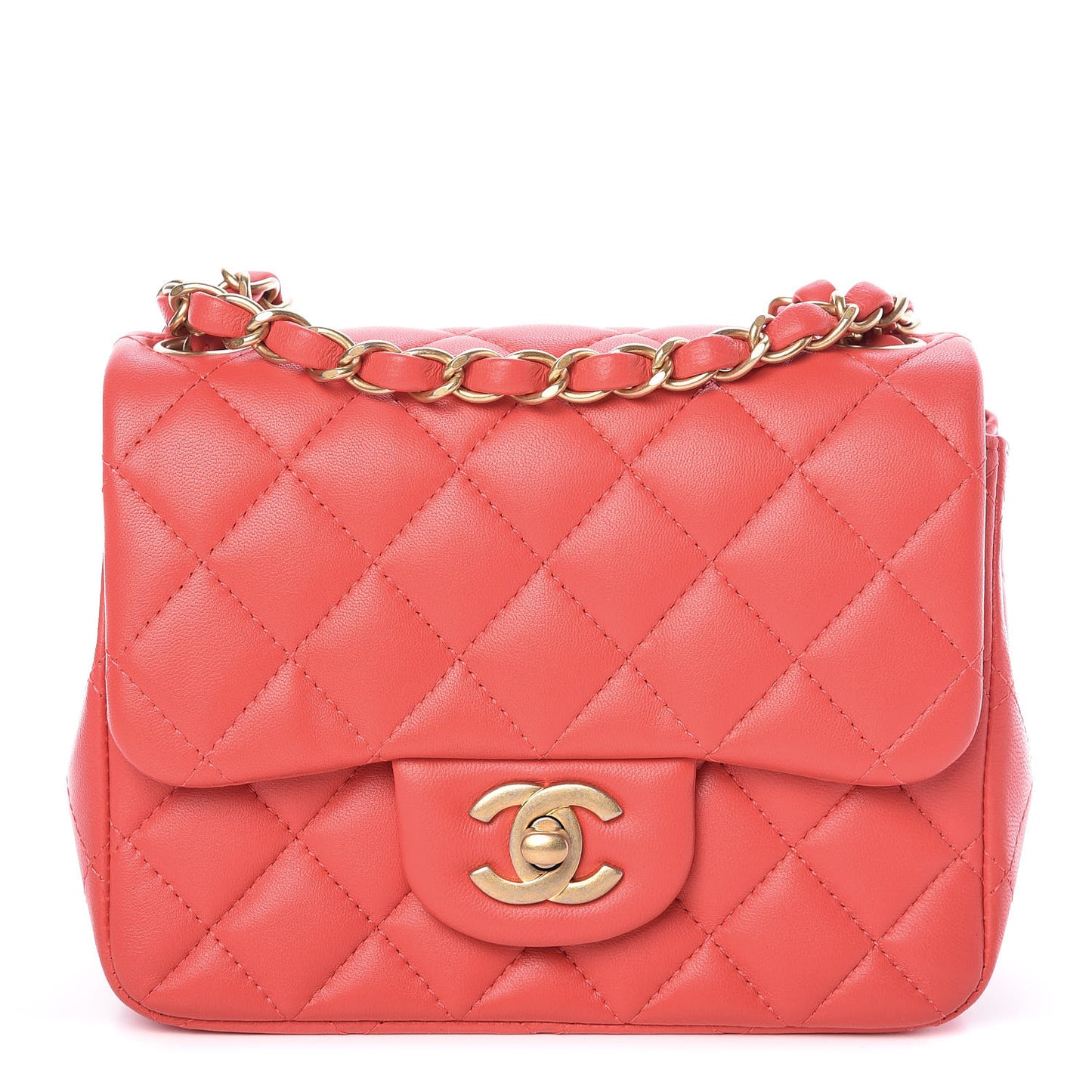 Lambskin Quilted Mini Square Flap Red