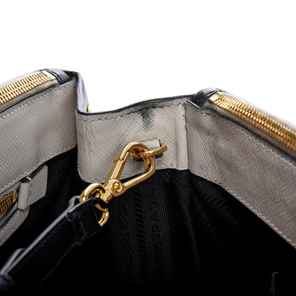 Prada Saffiano Lux Colorblock Medium Galleria Double Zip Tote Black Talco 11 of 14