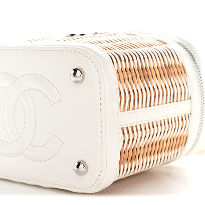 Chanel Calfskin Raffia Small Vanity Case Bag White Beige 26 of 31