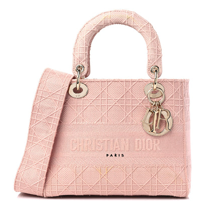 Christian Dior Canvas Embroidered Cannage Medium Lady D-Lite Pink 1 of 13
