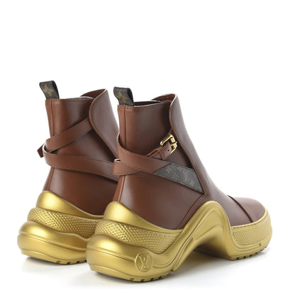 Louis Vuitton Calfskin Monogram LV Archlight Flat Ankle Boots 39 Cognac Brown 4 of 9