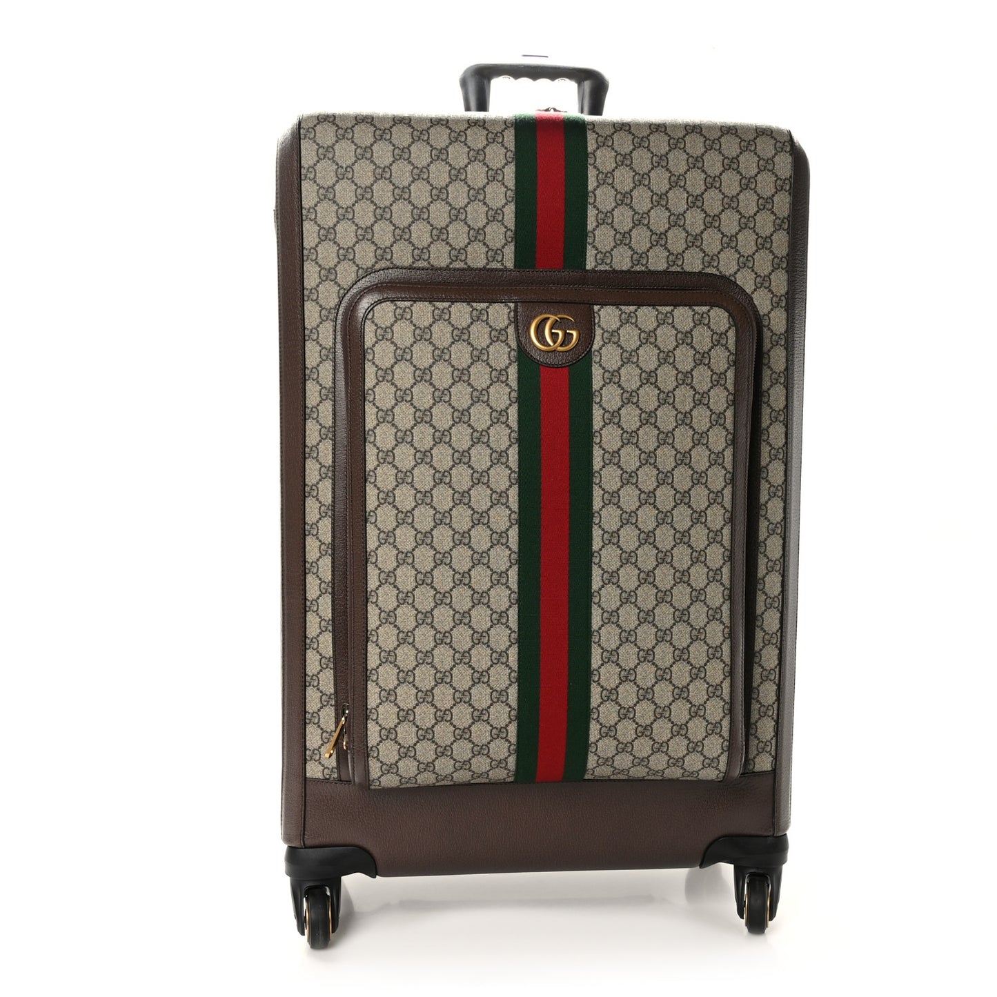 GG Supreme Monogram Textured Dollar Calfskin Web Large Savoy Trolley Suitcase Beige Ebony
