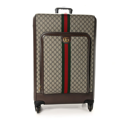 Gucci GG Supreme Monogram Textured Dollar Calfskin Web Large Savoy Trolley Suitcase Beige Ebony 1 of 10