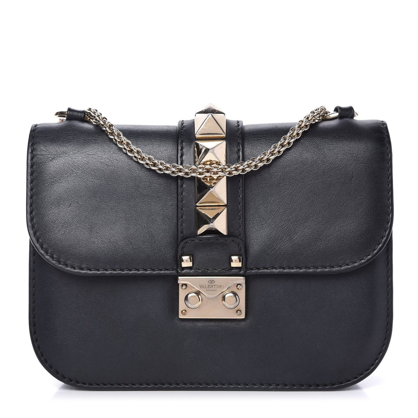 Vitello Small Glam Lock Rockstud Flap Black