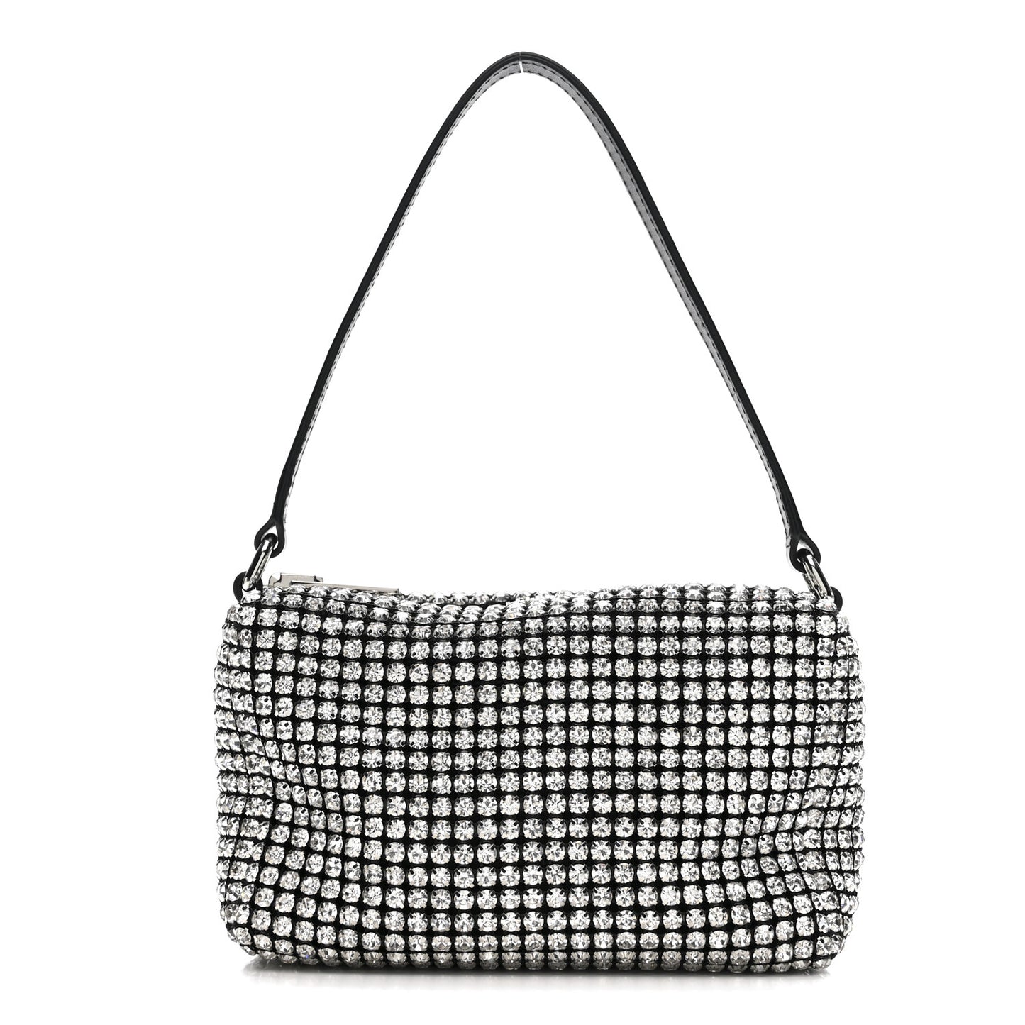 Mesh Crystal Rhinestone Mini Heiress Pouch Black Silver