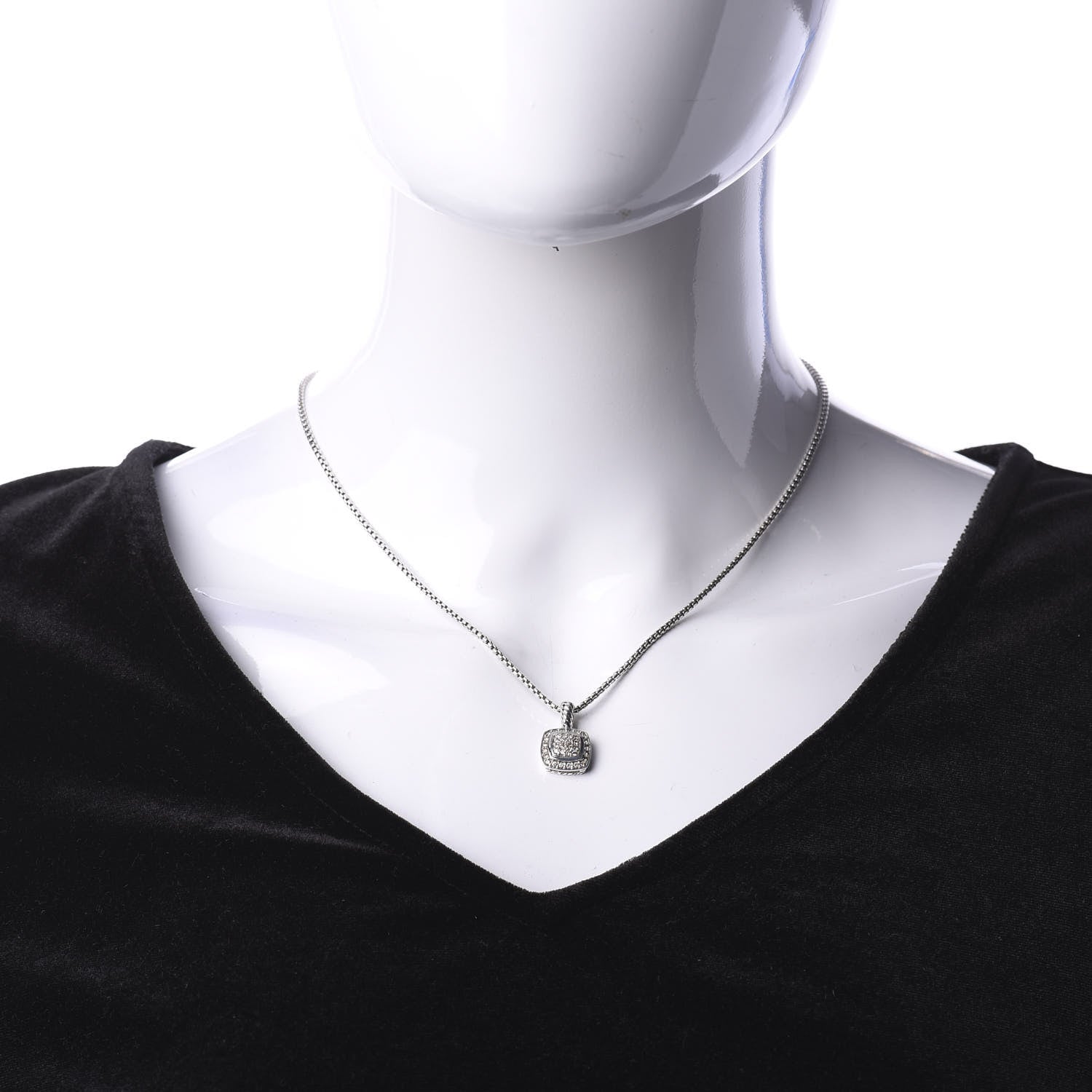 David Yurman Sterling Silver Diamond Pave 7mm Petite Albion Pendant Necklace 2 of 4