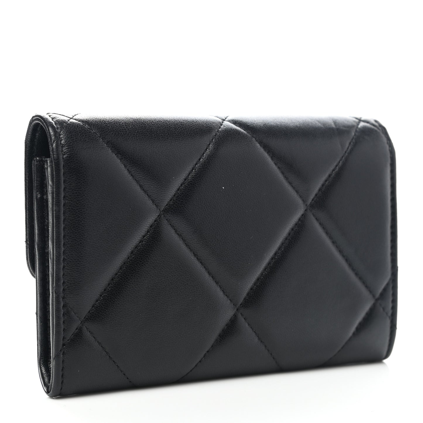 Lambskin Quilted Chanel 19 Flap Card Holder Black