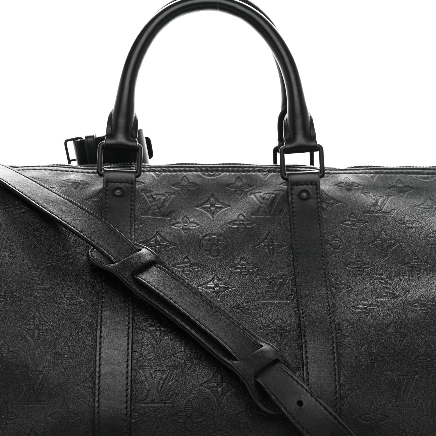 Louis Vuitton Calfskin Shadow Monogram Keepall Bandouliere 50 Black 6 of 9
