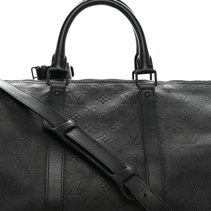 Louis Vuitton Calfskin Shadow Monogram Keepall Bandouliere 50 Black 6 of 9