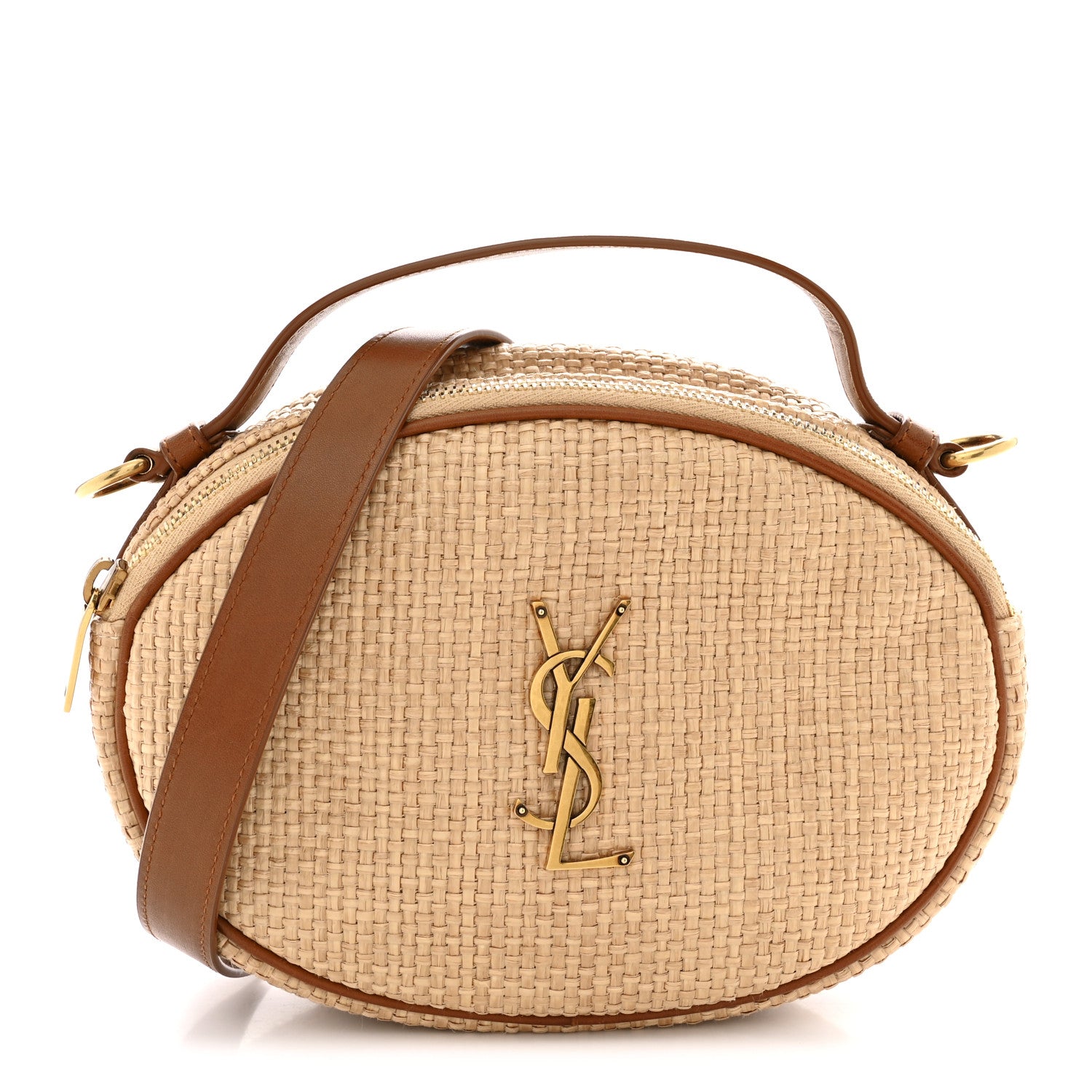 Saint Laurent Raffia Calfskin Round Camera Bag Golden Ecru Brick 1 of 11