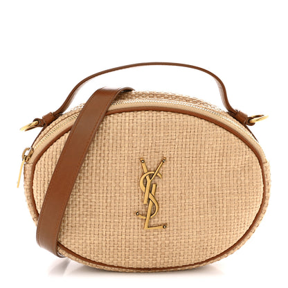 Saint Laurent Raffia Calfskin Round Camera Bag Golden Ecru Brick 1 of 11