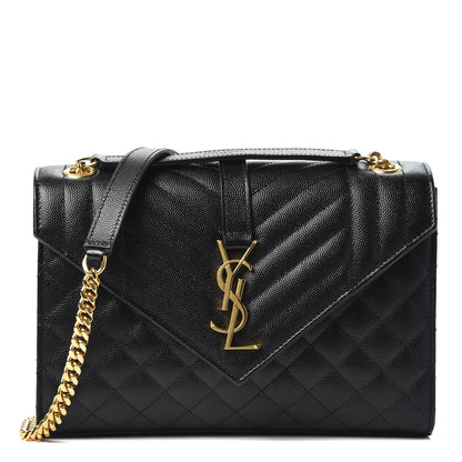 Saint Laurent Grain De Poudre Textured Mixed Matelasse Triquilt Medium Monogram Satchel Black 1 of 9