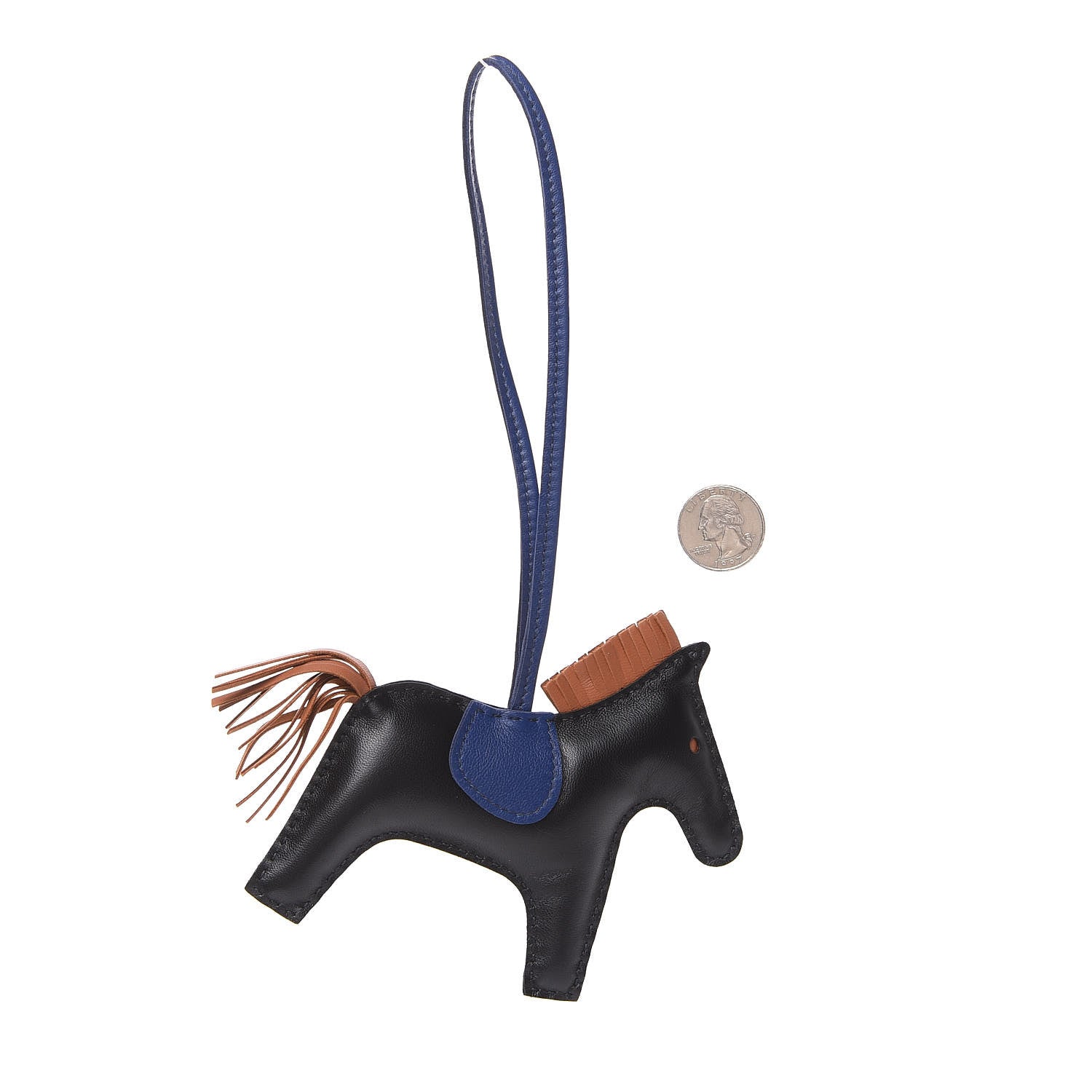Hermes Milo Lambskin Grigri Rodeo Horse Bag Charm MM Black Bleu Saphir Gold 2 of 5