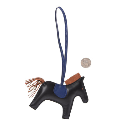 Hermes Milo Lambskin Grigri Rodeo Horse Bag Charm MM Black Bleu Saphir Gold 2 of 5