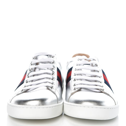Gucci Ayers Calfskin Womens New Ace Sneaker 37.5 Silver 2 of 10