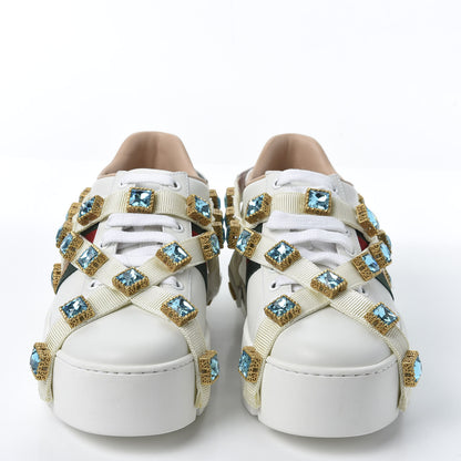 Gucci Calfskin Removable Crystals Bee Embroidered Womens Ace Platform Sneakers 35.5 White 2 of 10