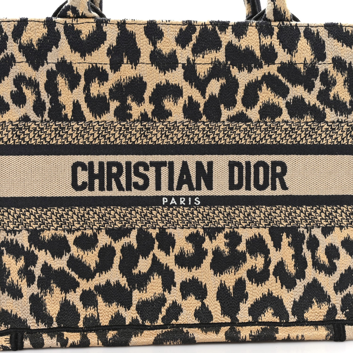 Christian Dior Canvas Mizza Embroidered Small Leopard Book Tote Beige 8 of 10