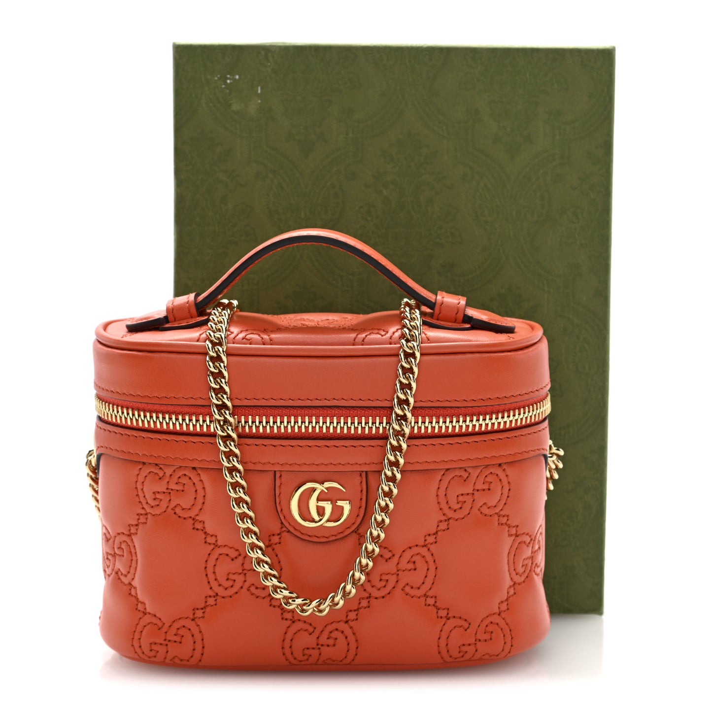 Calfskin GG Matelasse Mini Top Handle Bag Deep Orange