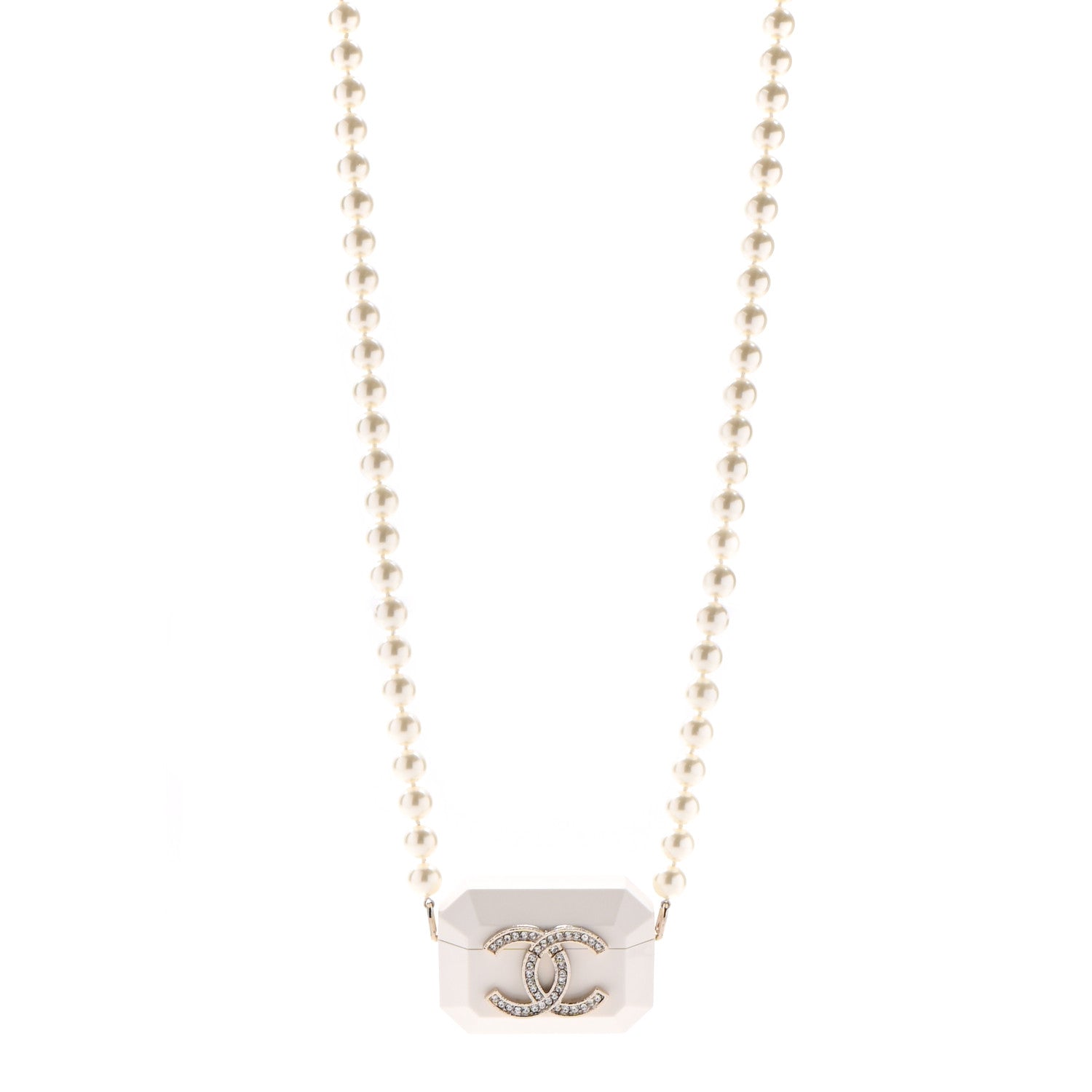 Chanel Resin Crystal Pearl Airpod Pro Case Necklace Gold White Pearly Black 1 of 7