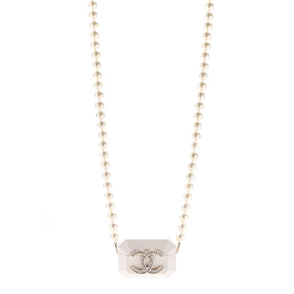 Chanel Resin Crystal Pearl Airpod Pro Case Necklace Gold White Pearly Black 1 of 7