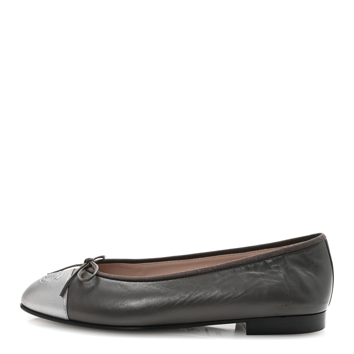 Calfskin Metallic Goatskin CC Cap Toe Ballerina Flats 37.5 Gris Argent