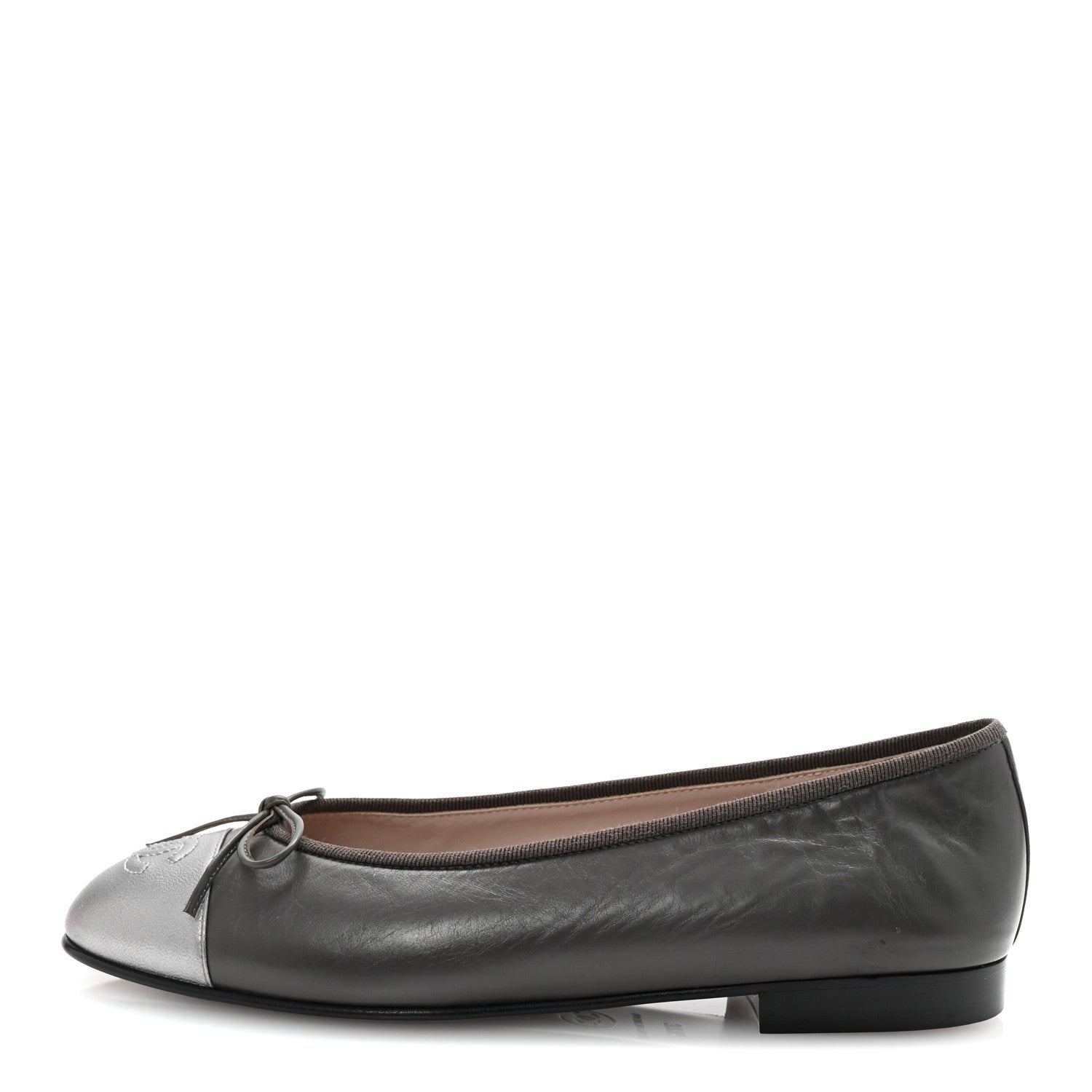 Chanel Calfskin Metallic Goatskin CC Cap Toe Ballerina Flats 37.5 Gris Argent 1 of 10
