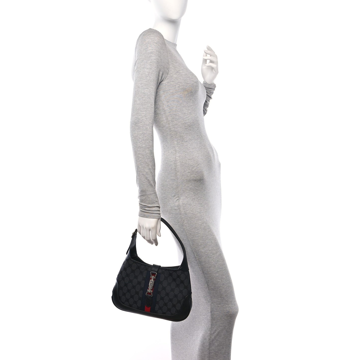 X BALENCIAGA BB Monogram Calfskin Web Small Jackie 1961 Hobo Black